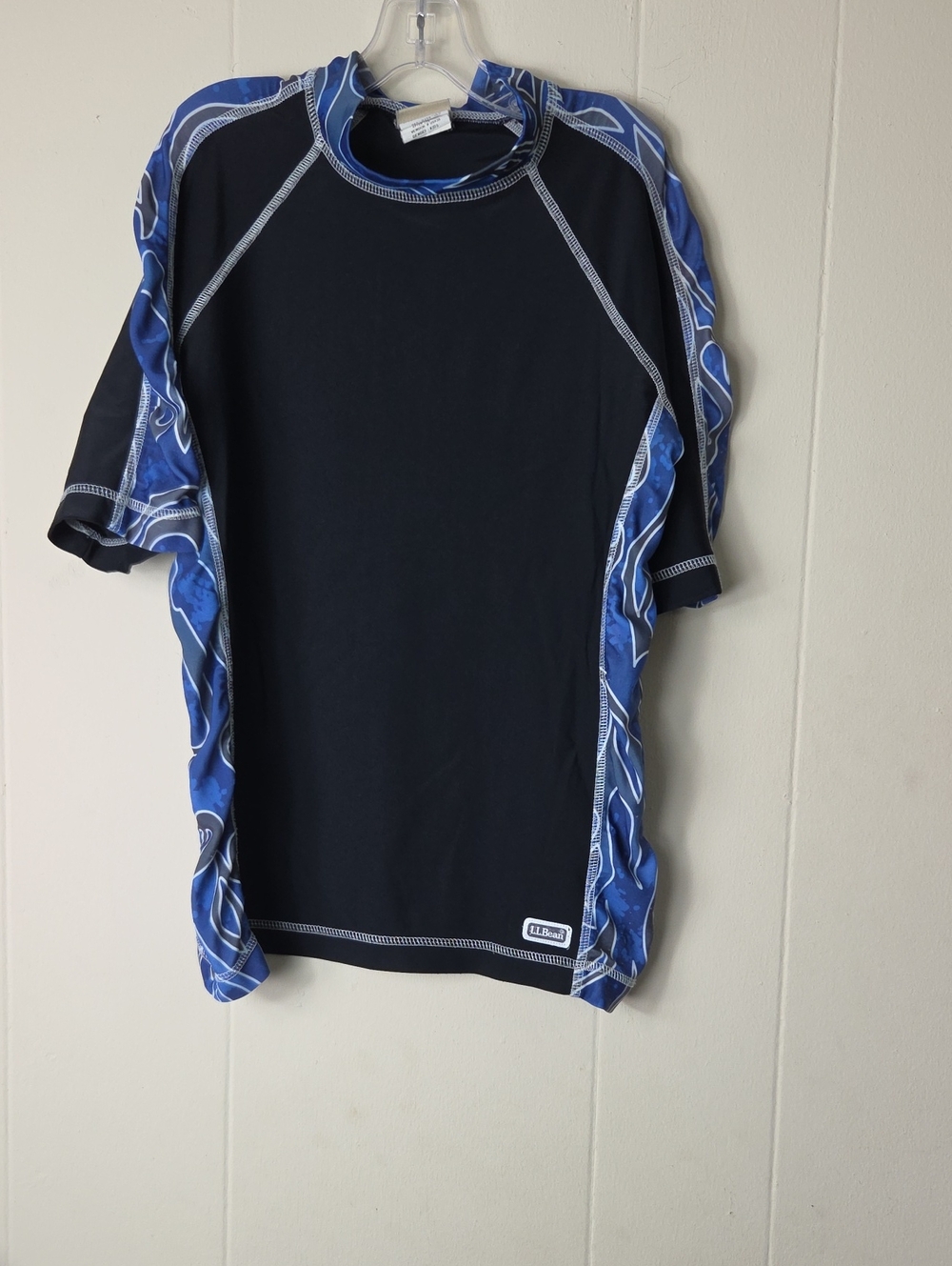 L.L. Bean Black Rash Guard with Blue Accent Panels